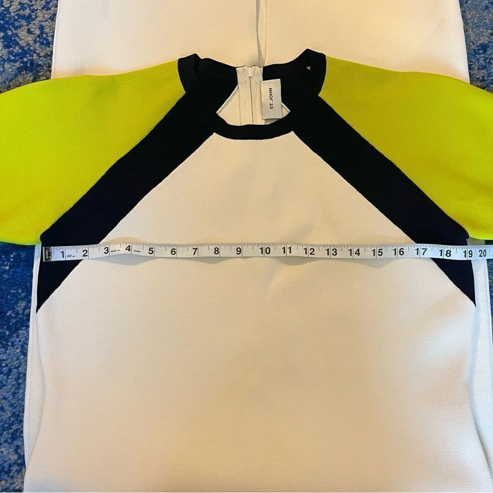 St John Color Block Milano Knit Dress In Ecru/ Chartreuse Green - Image 10