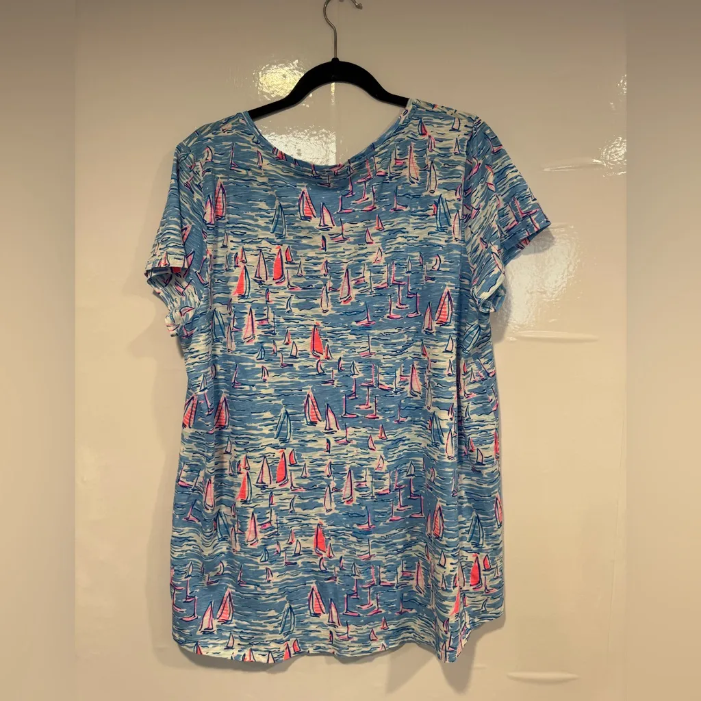 Lilly Pulitzer Blue and Pink Sailboat Print Tee - Image 3