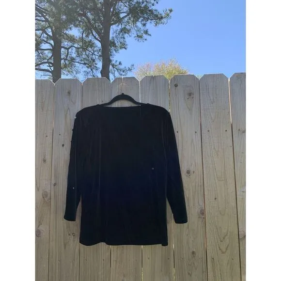 Cable & Gauge Sz‎ Medium Velvet Slit Sleeve Pullover black diamond goth cute - Image 7