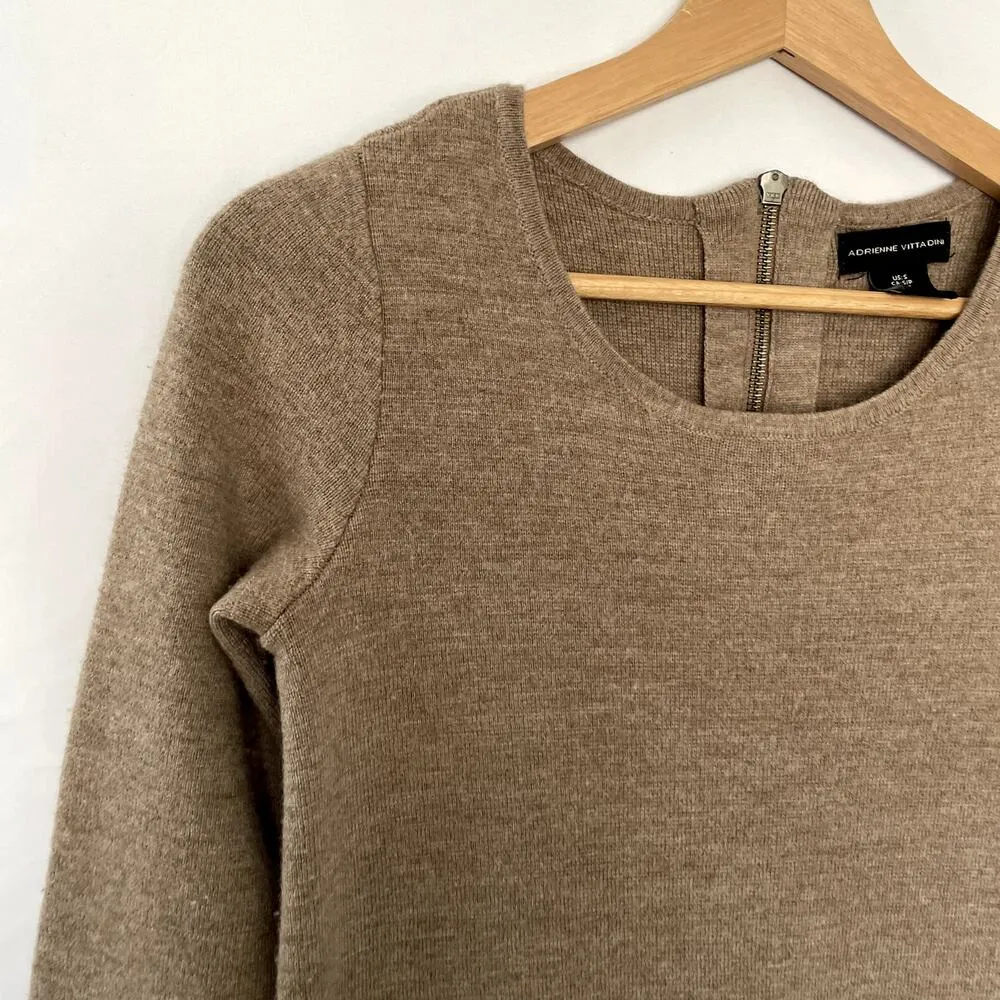 Adrienne Vittadini merino wool brown tan beige long sleeved sweater dress small - Image 2