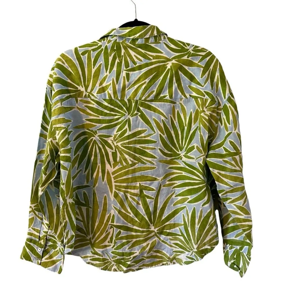 Sigrid Olsen Tropical Print‎ Long Sleeve Button Up Linen Blouse Size M - Image 2