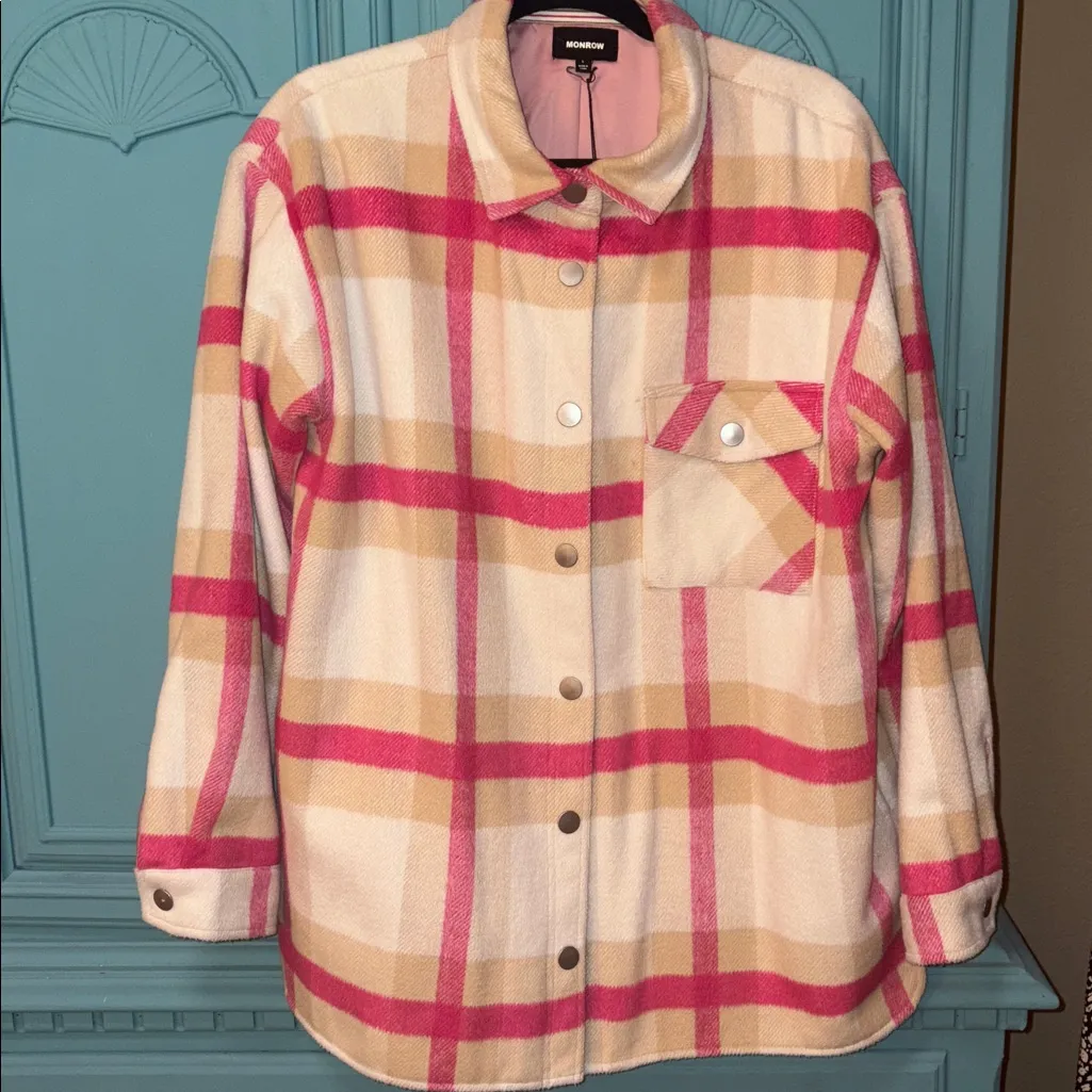 MONROW PLAID FLANNEL JACKET IN FUCHSIA/NATURAL not included in promotions Pink Size L - Image 6