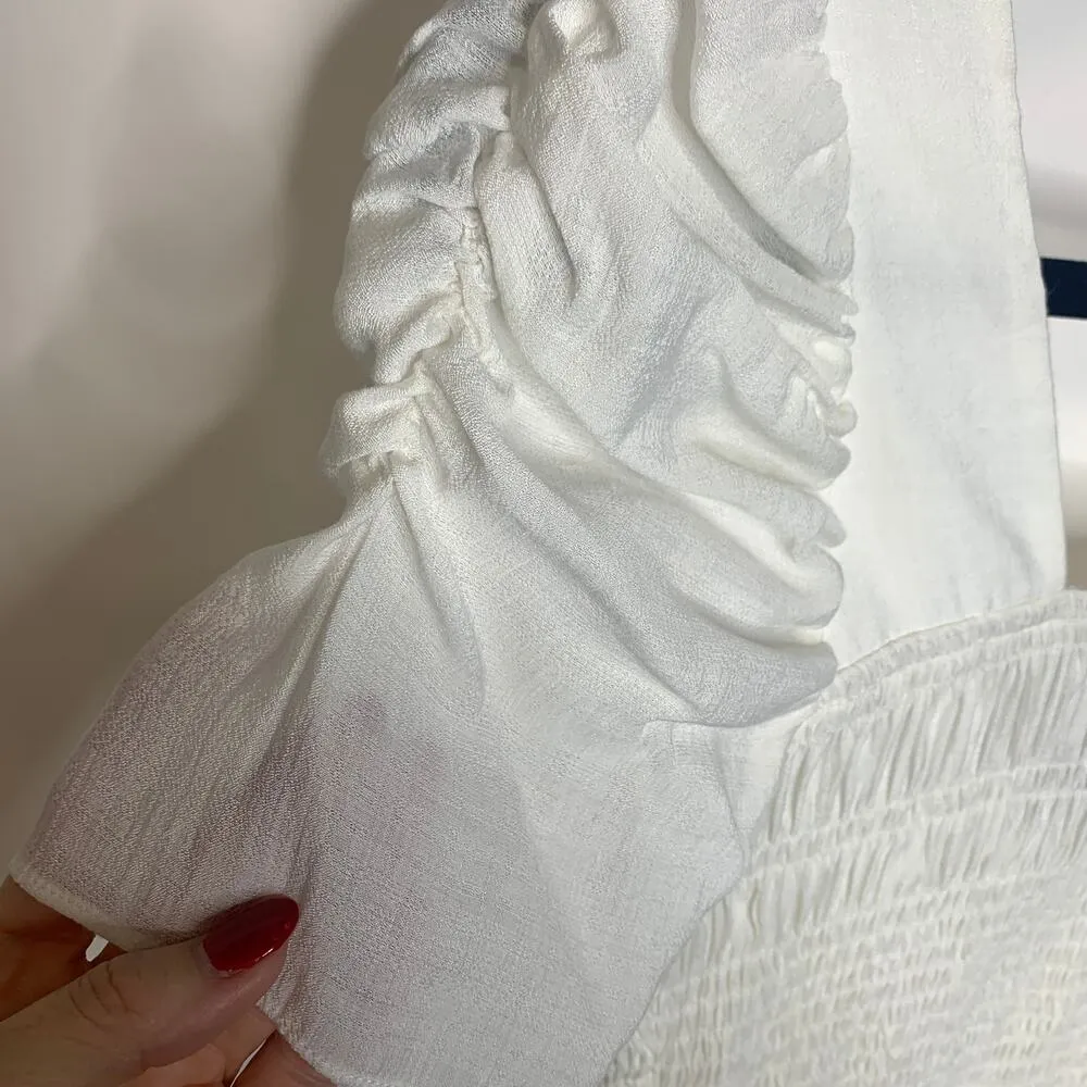 Lucy Paris Smocked Puff Sleeve White Top Sz XS - Image 3