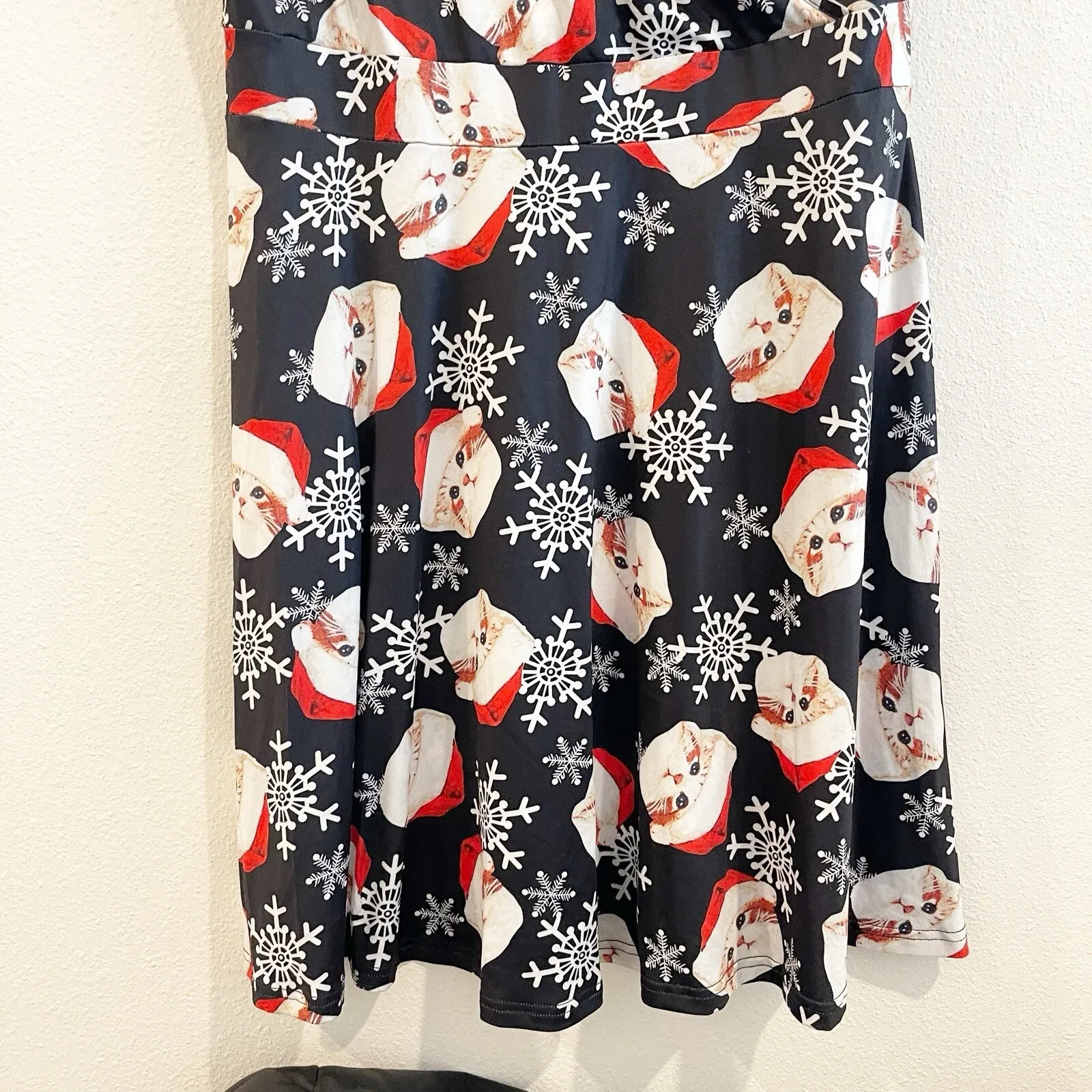 MS BASIC Christmas Dress Woman XXL Black Red Card Holiday Stretch Comfort Cats - Image 3