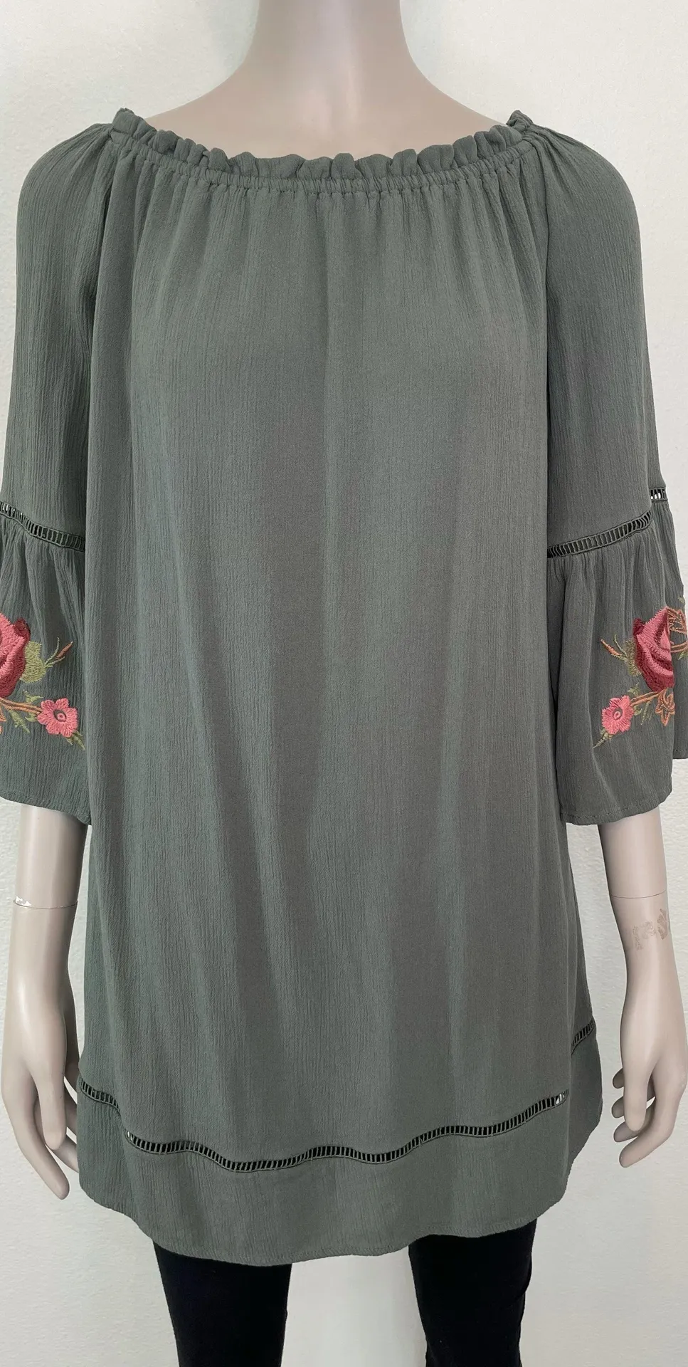 Sage Green Embroidered Floral Dress - Image 2