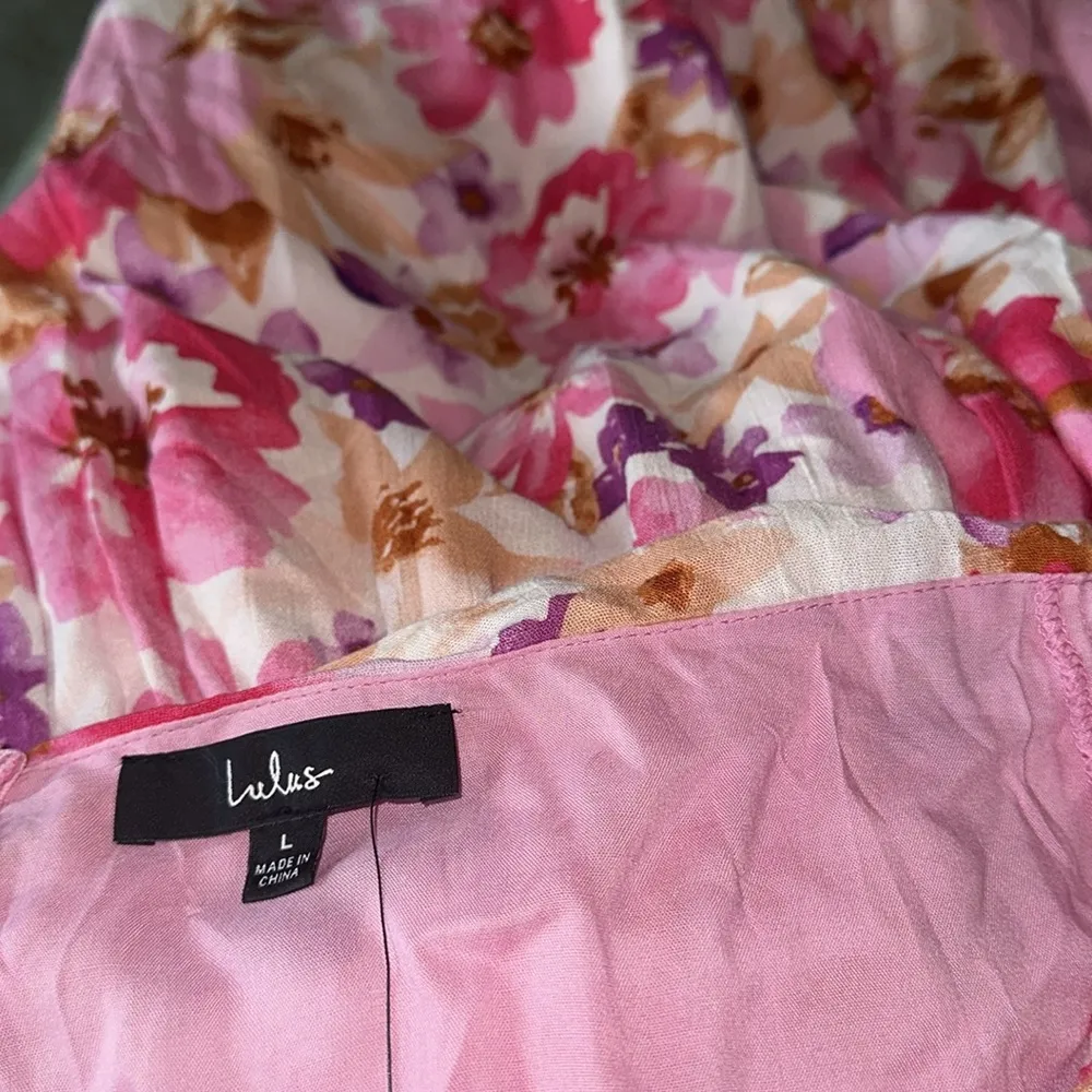 NWT Lulus Flourishing Favorite Floral Ruched Maxi Skirt Large IVORY/ PINK PURPLE - Image 9
