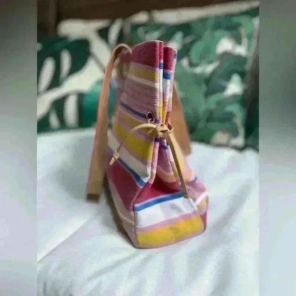 Women’s Multicolor Striped‎ Beach Bag Pink - Image 3