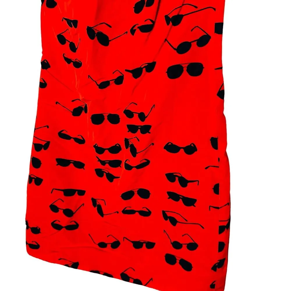 VICTORIA VICTORIA BECKHAM Red Printed Sunglasses One Shoulder Dress Size 4 - Image 7