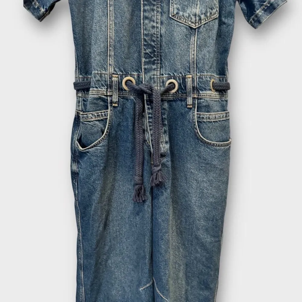 Free People Edison Wide Leg Denim Jumpsuit Size Medium - Image 6
