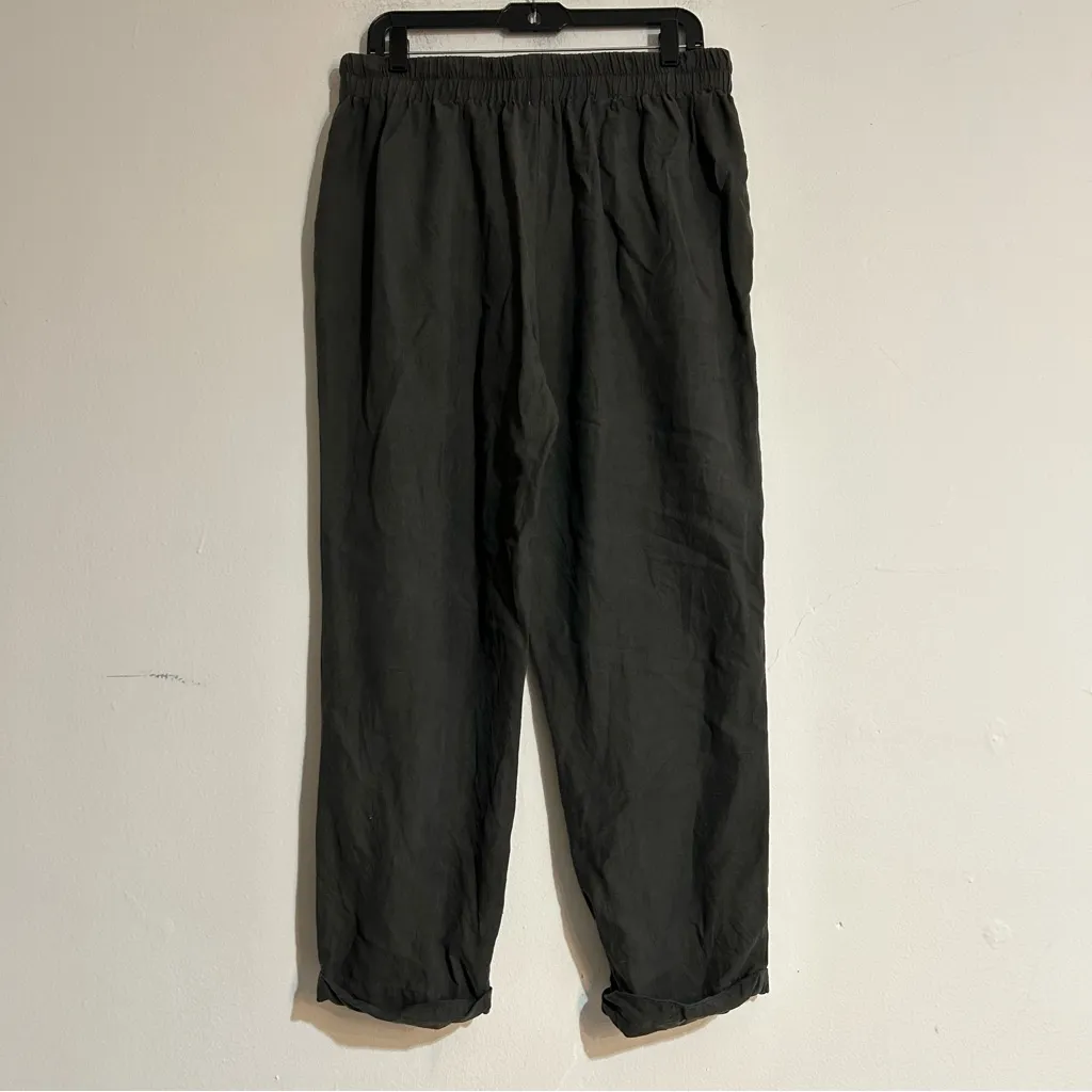 Garnet Hill Easy Cropped Pull On Trousers Silk Linen Grey Size 12 - Image 5