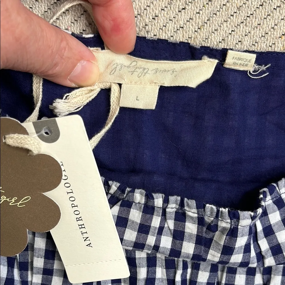 NWT ANTHROPOLOGIE FOREVER THAT GIRL PUFF SLEEVE MINI DRESS BLUE GINGHAM LARGE - Image 6