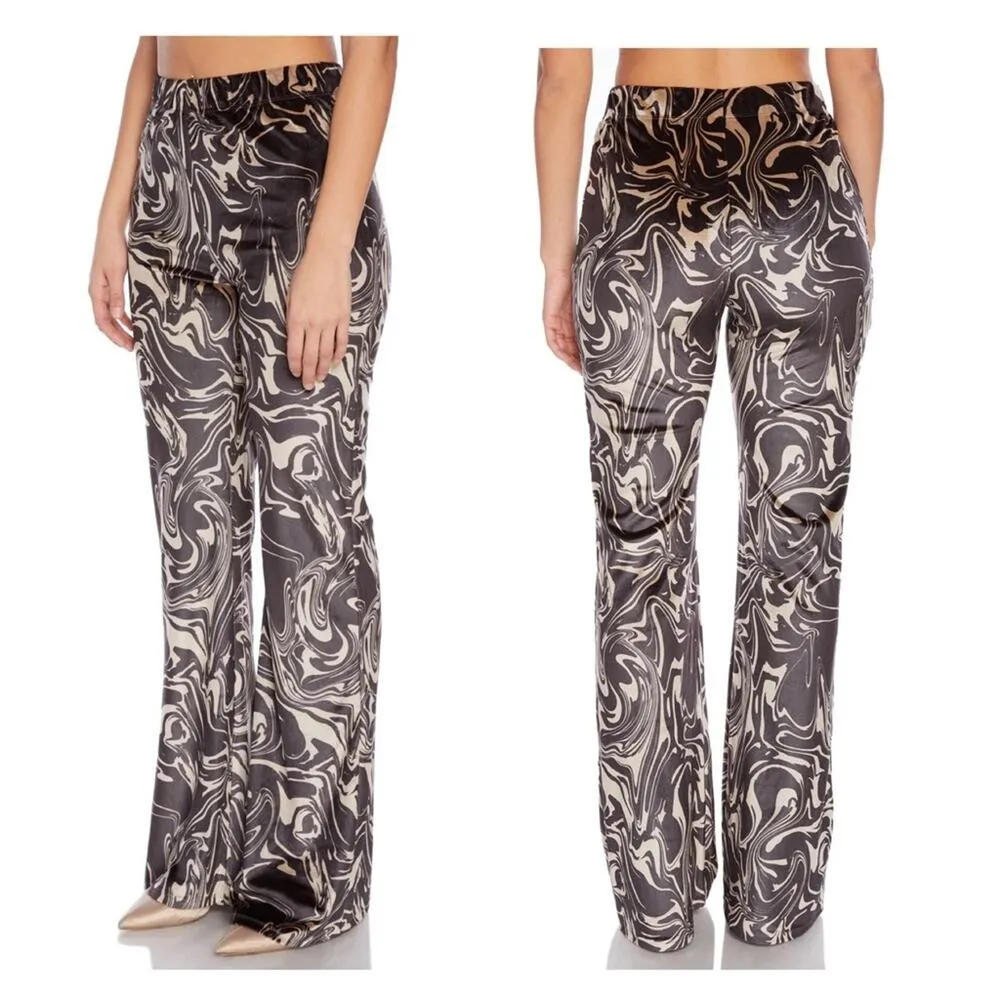 Steele Valerie Velvet Flare Pants in Swirl Pattern Brown Size M - Image 2