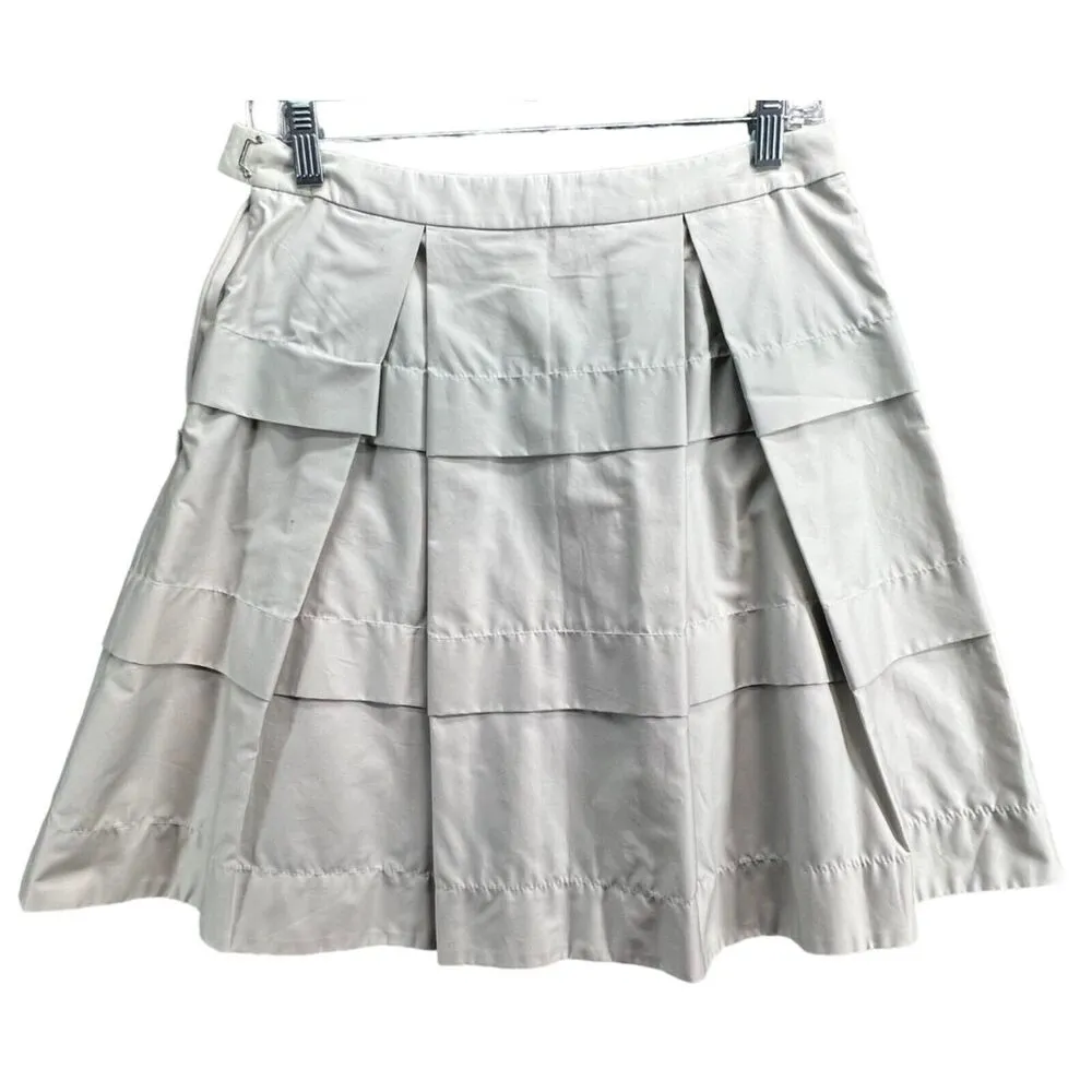 J Crew Y2K Skirt Women 0 Light Gray Sateen Tiered Pleated A Line Preppy Academia - Image 4