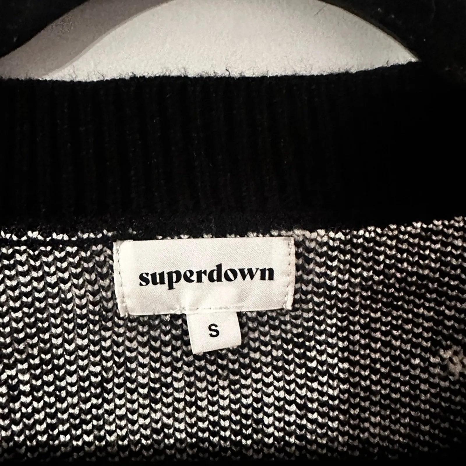 Super Down Karol Star Cardigan in Black and White Boucle Knit Size Small - Image 4