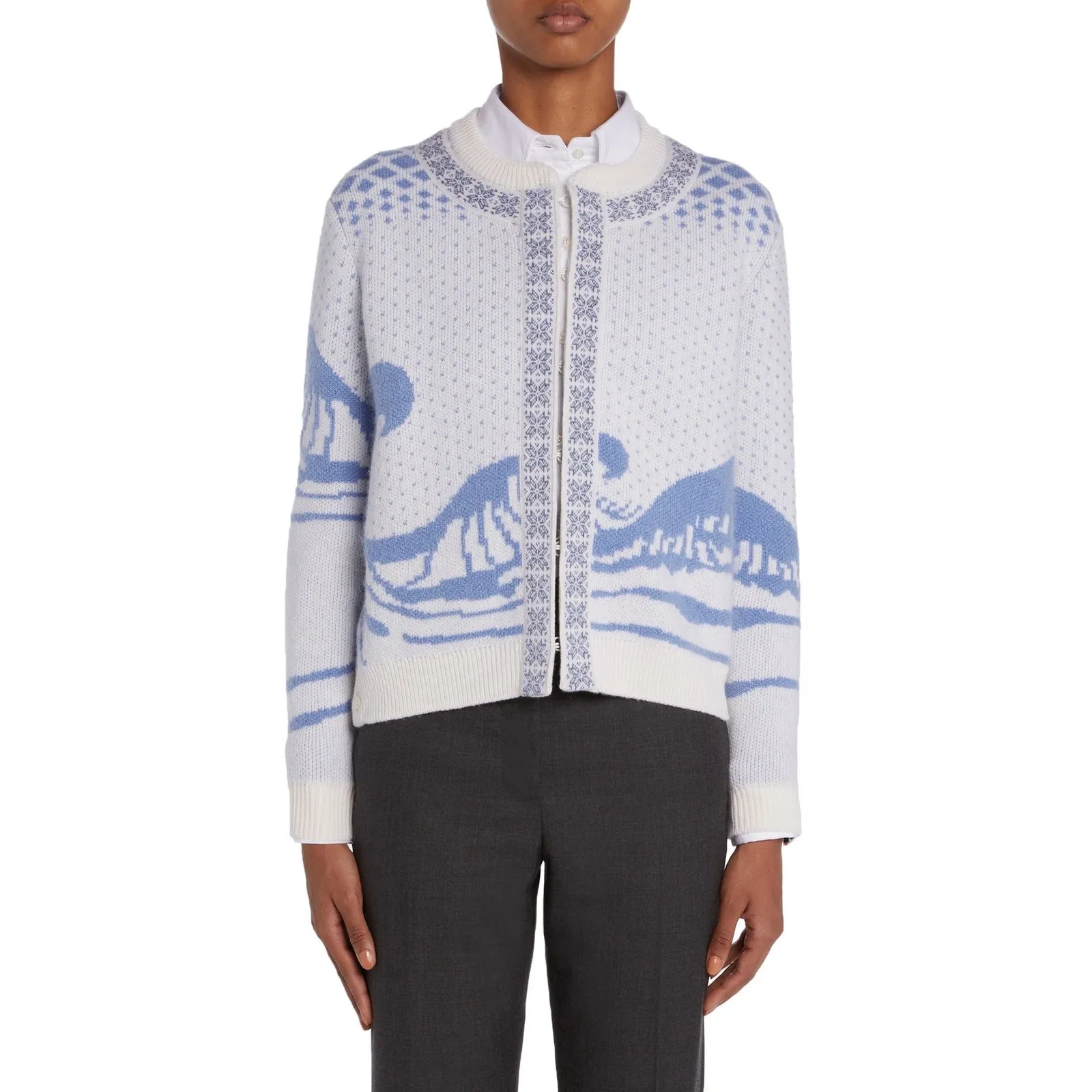 Thom Browne Wave Fair‎ Isle Cardigan Size 2 White - Image 3