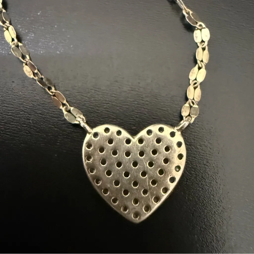925 Gold Over Silver Vermeil Pave Heart Pendant Twisted Chain Necklace 2.2g. - Image 11