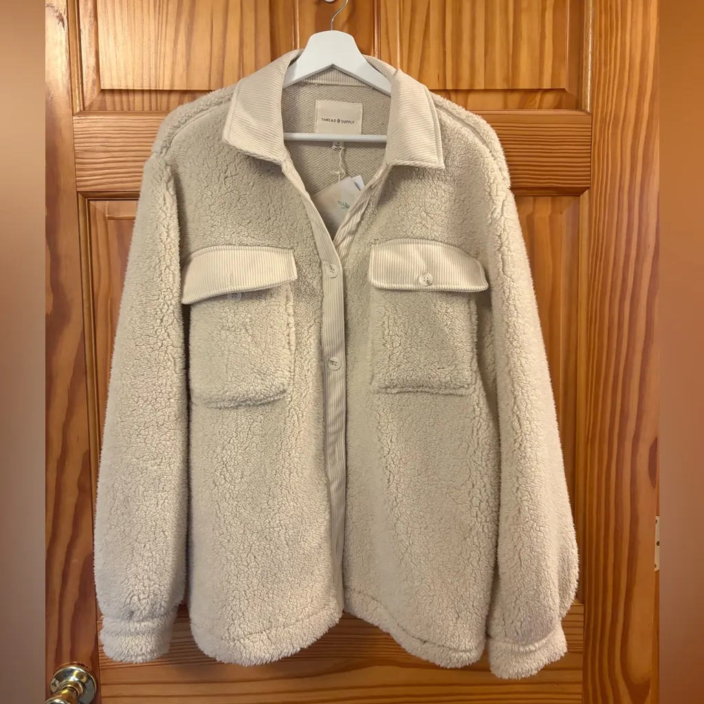 Thread & Supple Size Large Teddy Fleece Shacket Jacket New With Tags White - Image 3