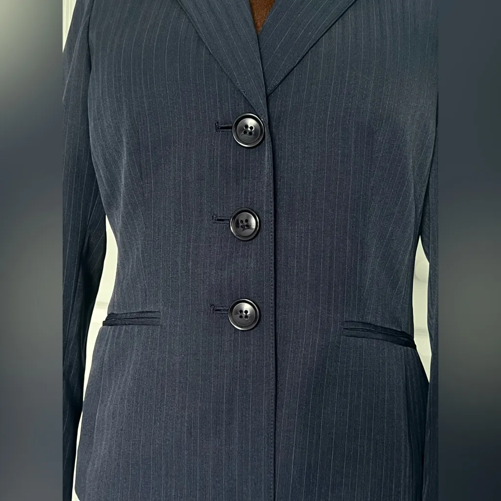 Le Suit Womens Jacket Pinstripe Dark Blue 3-Button Long Sleeve Notch Lapel Sz 10 - Image 7
