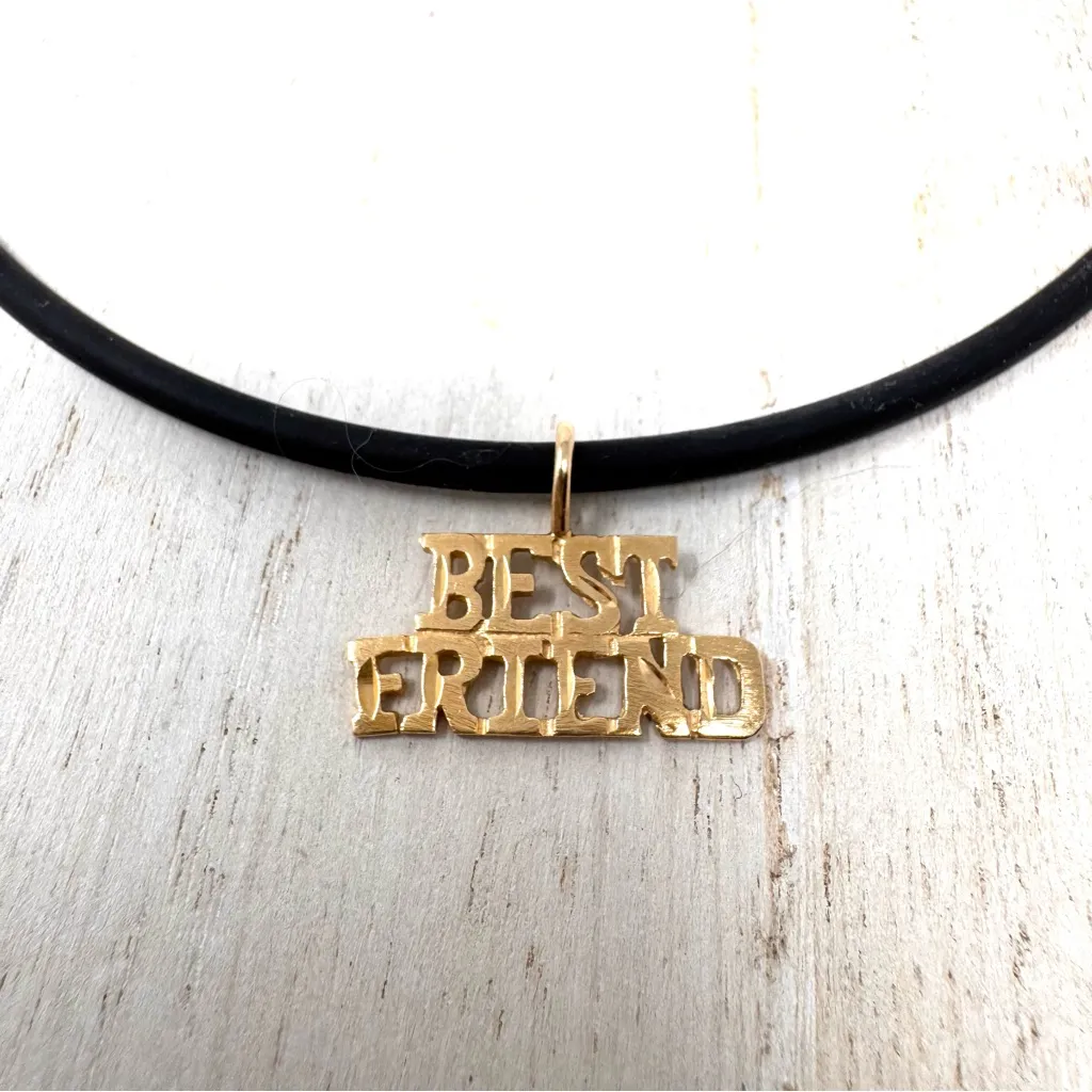 14K yellow gold Best Friend pendant on rubber cord w 14K closure, Italy, NWOT - Image 4