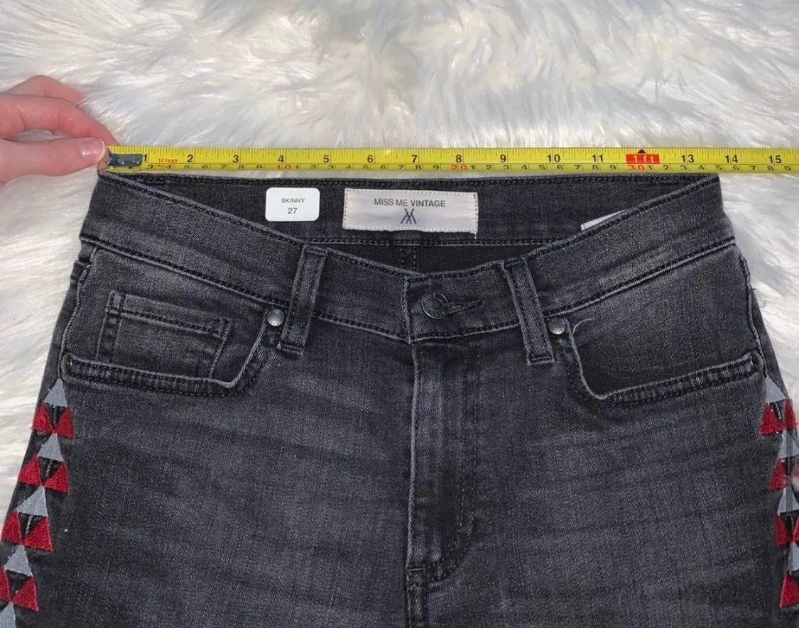 Vintage Embroidered Denim Skinny Jeans 27 - Image 5