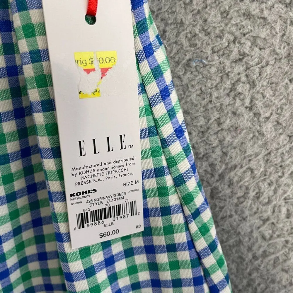 Elle Women M Blue Green Plaid‎ Ruffle Sleeve Shirt Dress - Image 3