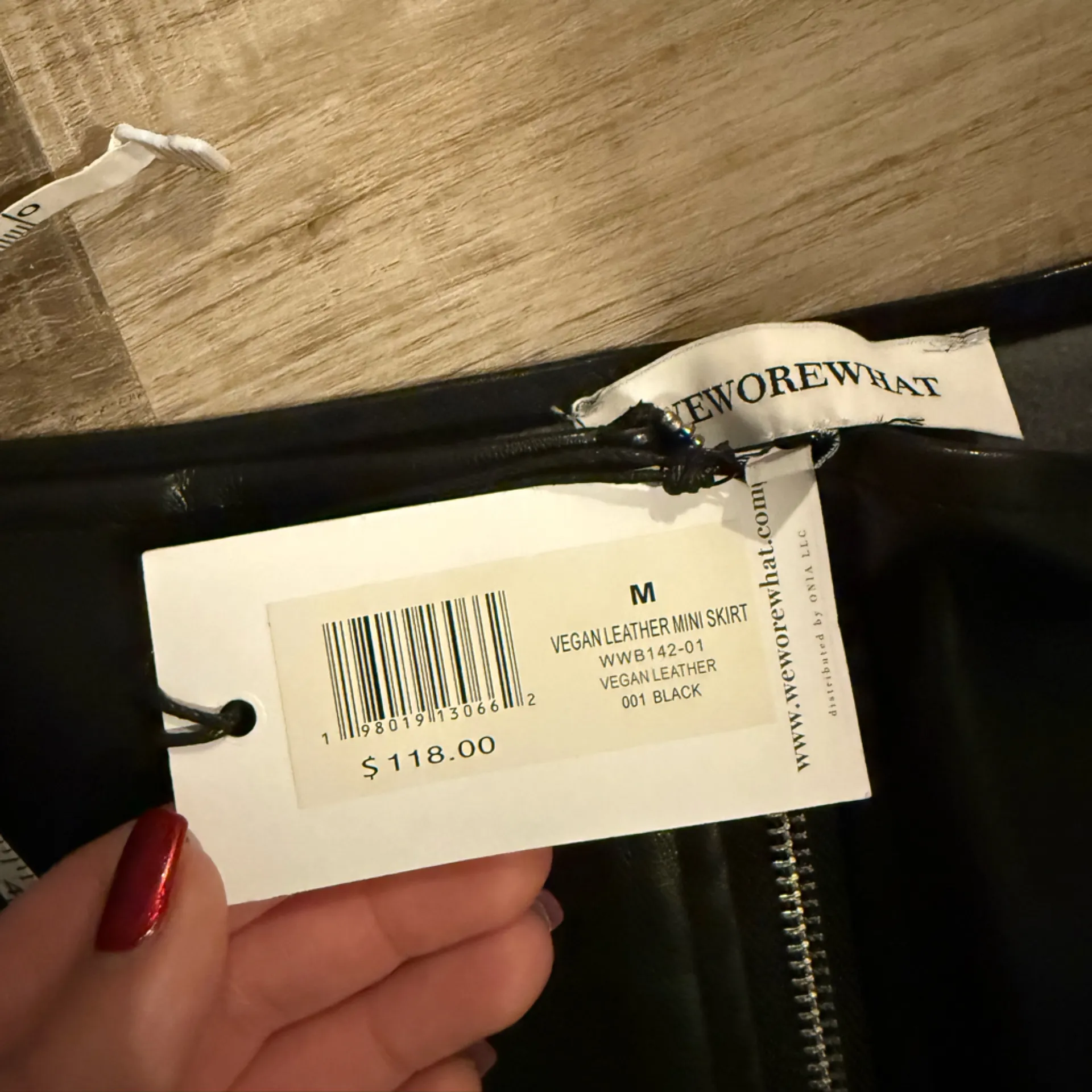 We Wore What Black Vegan Leather Mini Skirt with Silver Zipper - Image 4