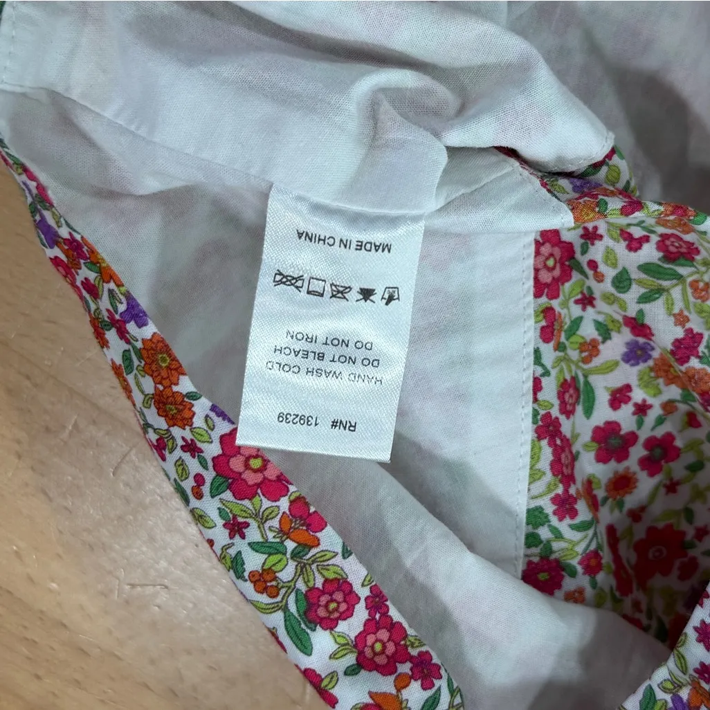 Tuckernuck Pomander Place Kieran Blouse Pink White Floral Cotton Zip Top XS - Image 6