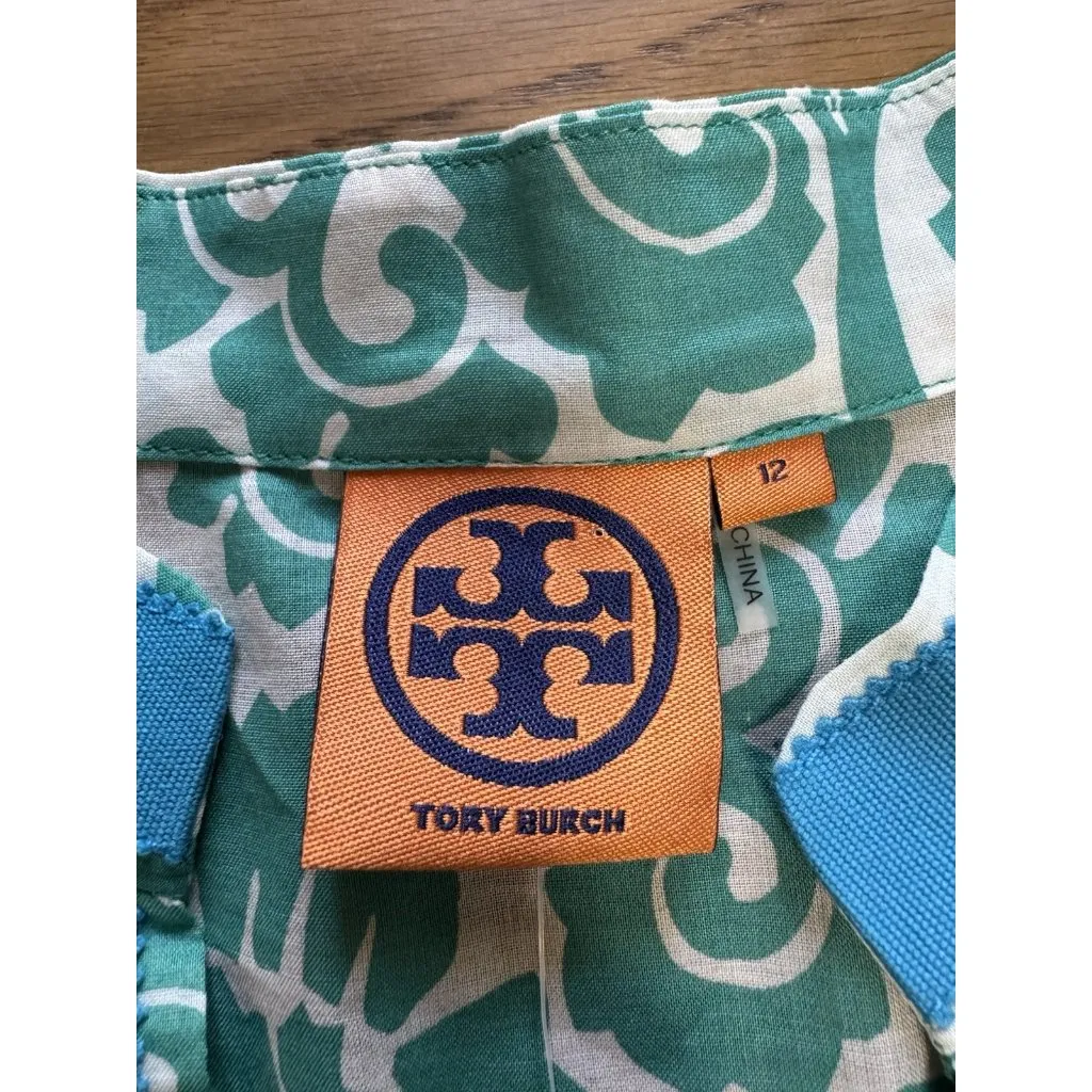 TORY BURCH Women Sz 12 Cotton Pullover Tunic‎ Top Long Sleeve Beach Tropical NWT - Image 3