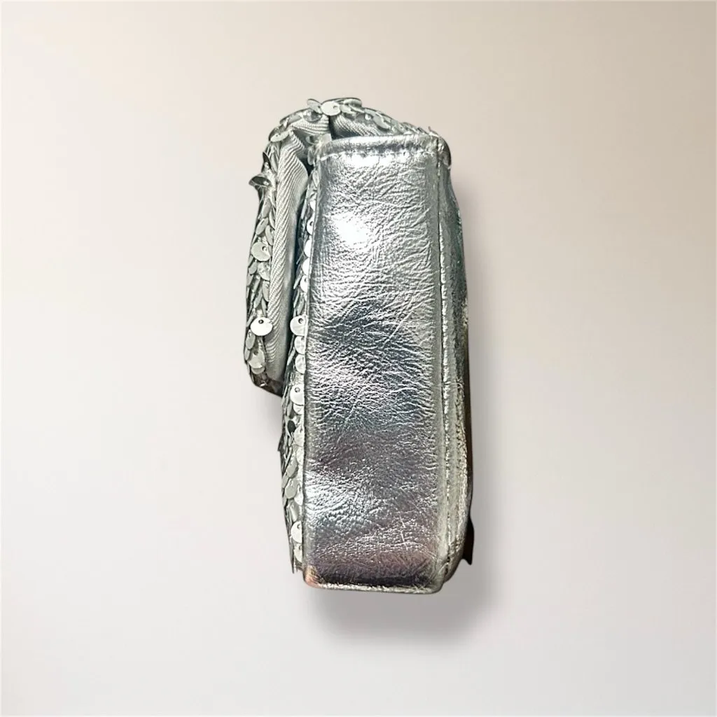New‎ Nicole Miller Silver Sequin Crossbody Bag Party Clutch Chain Party Holiday - Image 7