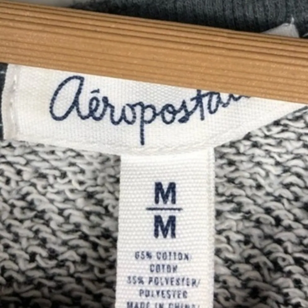 Aeropostale Sweater Womens M Gray White Stripe V-Neck Long Sleeve Raw Hem Casual - Image 5
