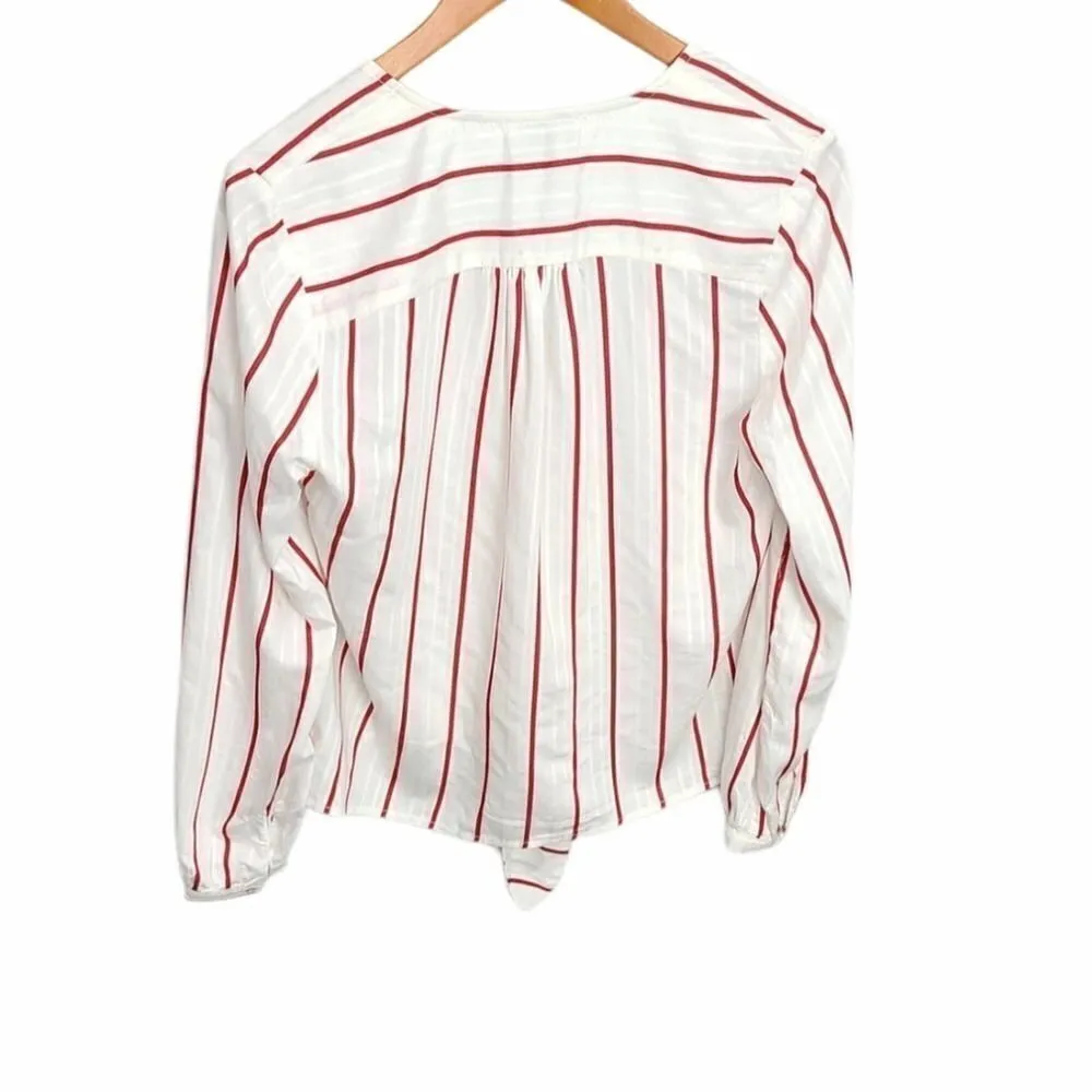 J.O.A Tie Up Front Long Sleeve Stripped Blouse S - Image 3