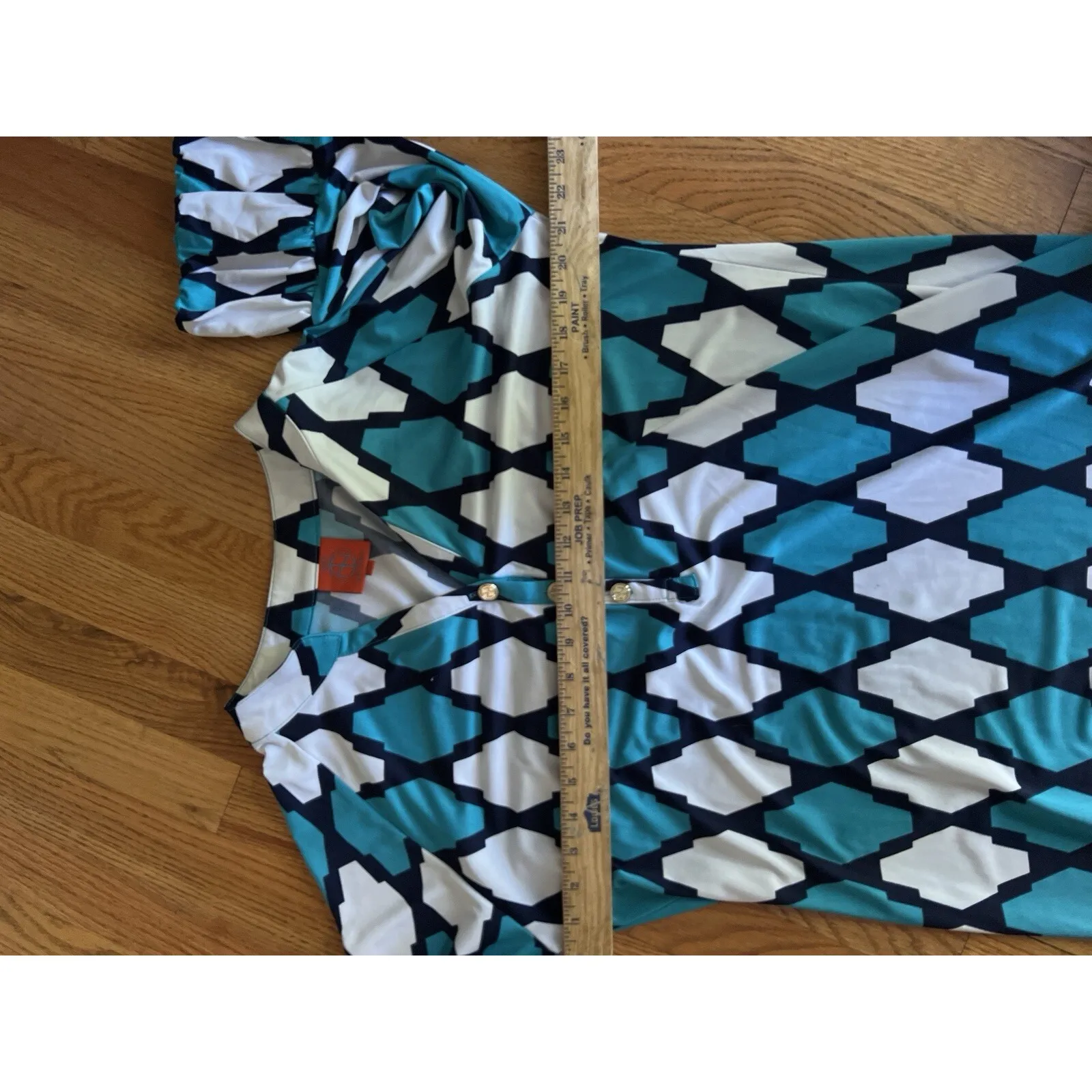 Tracy Negoshian Blue and White 3/4 Sleeve Midi Dress Size XL Catalina Stretch - Image 8