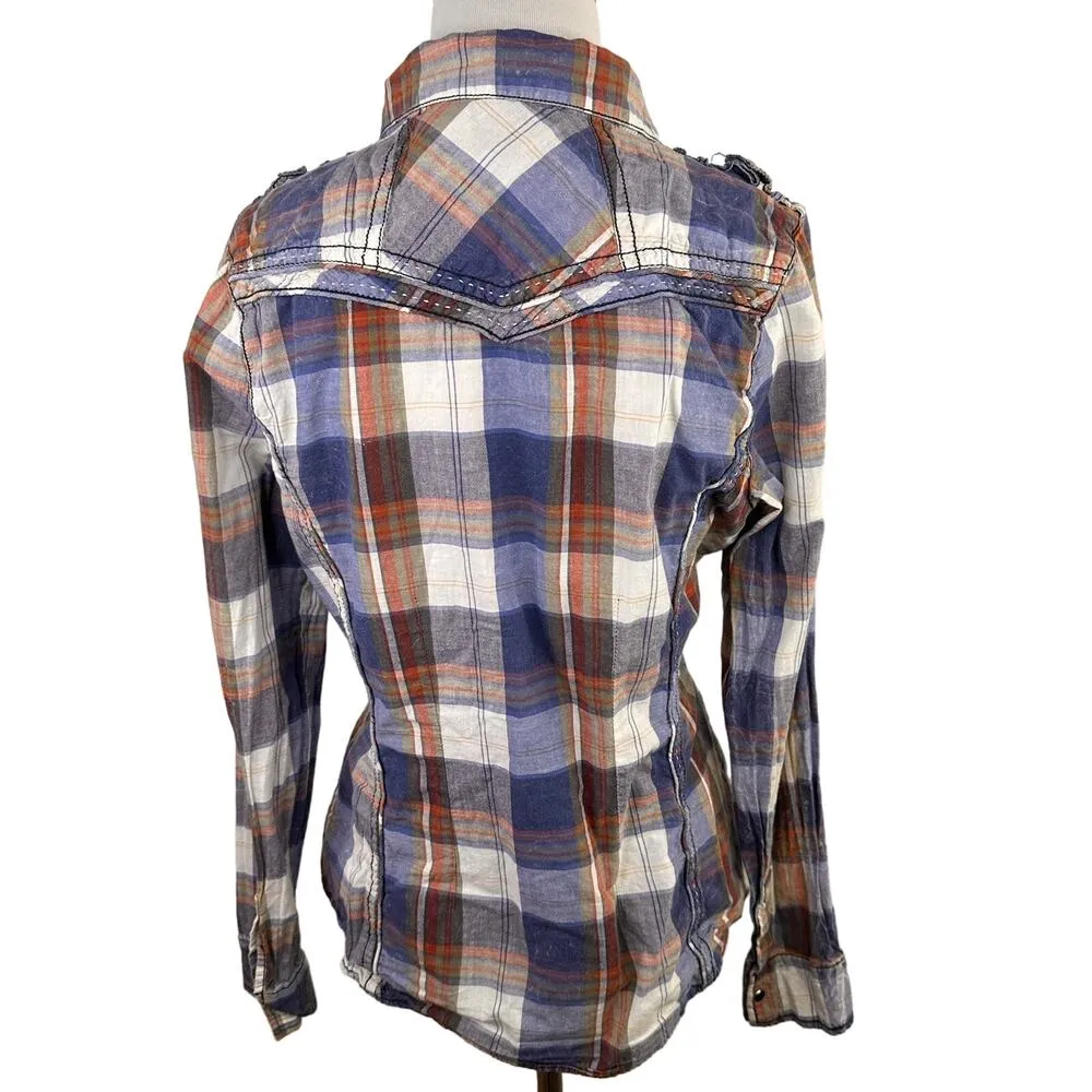 BKE Buckle Eased Fit Plaid Snap Button Long Sleeve Shirt Size Small - Image 5