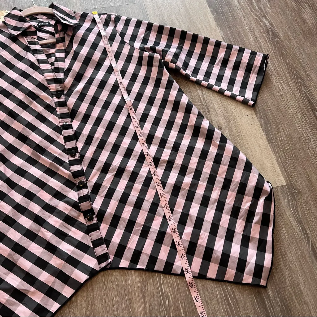 Beluva San Francisco pink & black plaid lagenlook shirt art to‎ wear made in USA Size M - Image 4