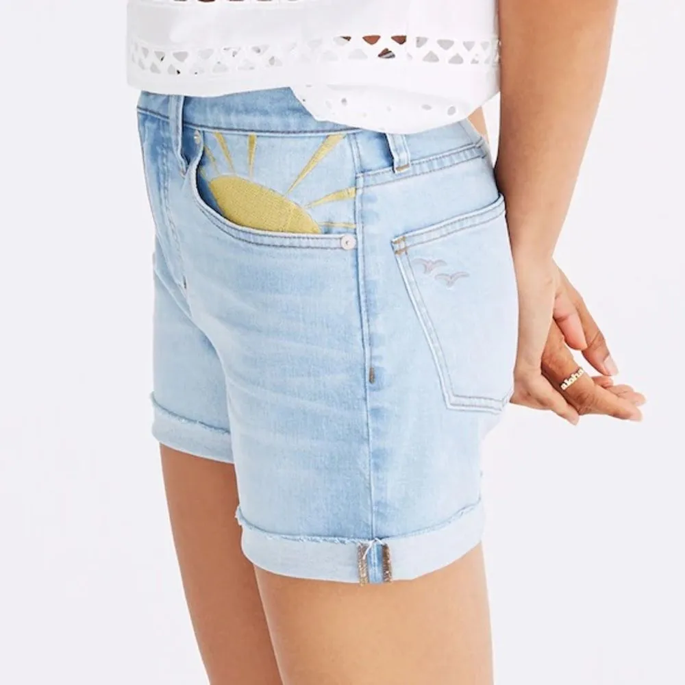 Madewell High Rise Embroidered Sun Jean Shorts Light Wash Cutoff Jorts Size 26 - Image 8