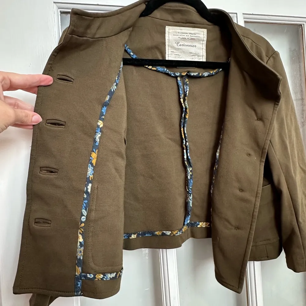 Anthropologie Cartonnier Olive Brown Button Crop Military Jacket Blazer Size L - Image 2