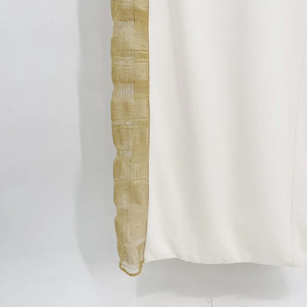 Haney Petra One Shoulder Metallic Gold Mesh Paneled Ponte Ivory Gown Maxi Dress - Image 10