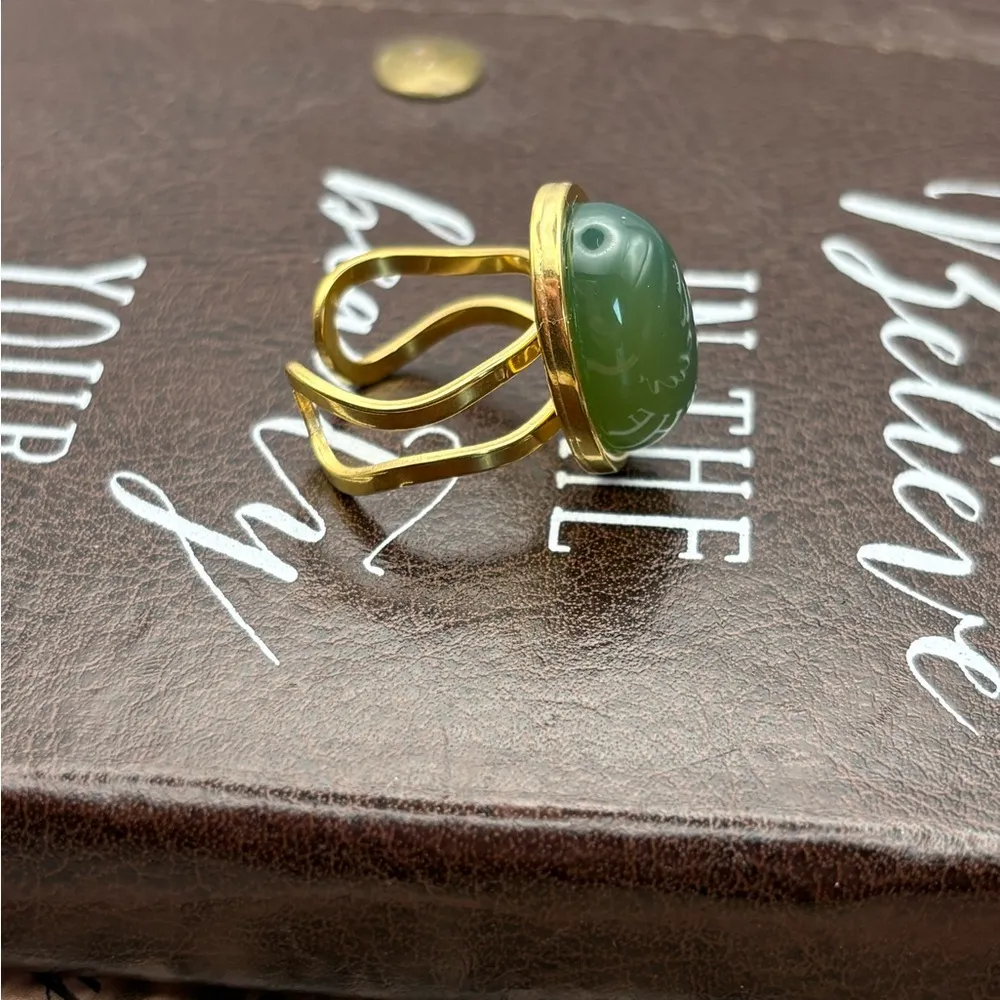 Green Jade Stainless Steel Adjustable Ring Bohemian - Image 6