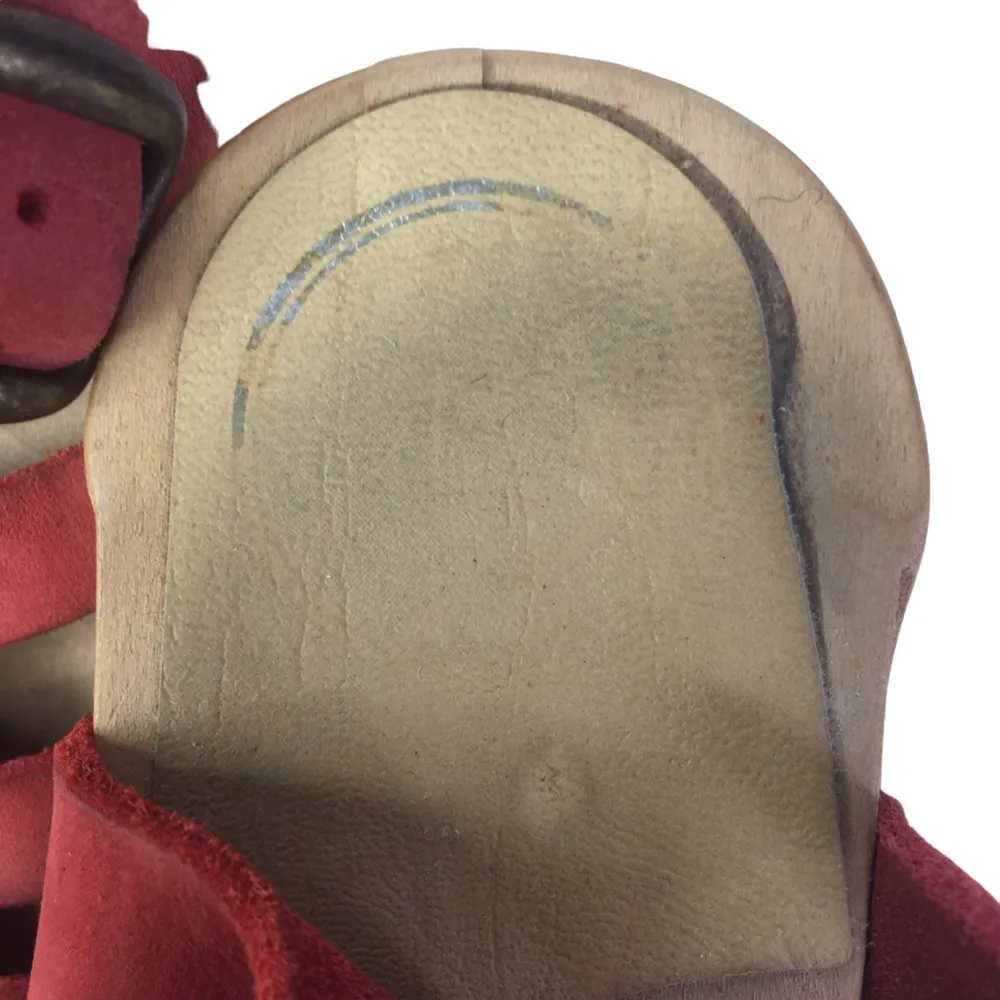 Swedish fringe wooden sandals red size 6 heeled leather - Image 3