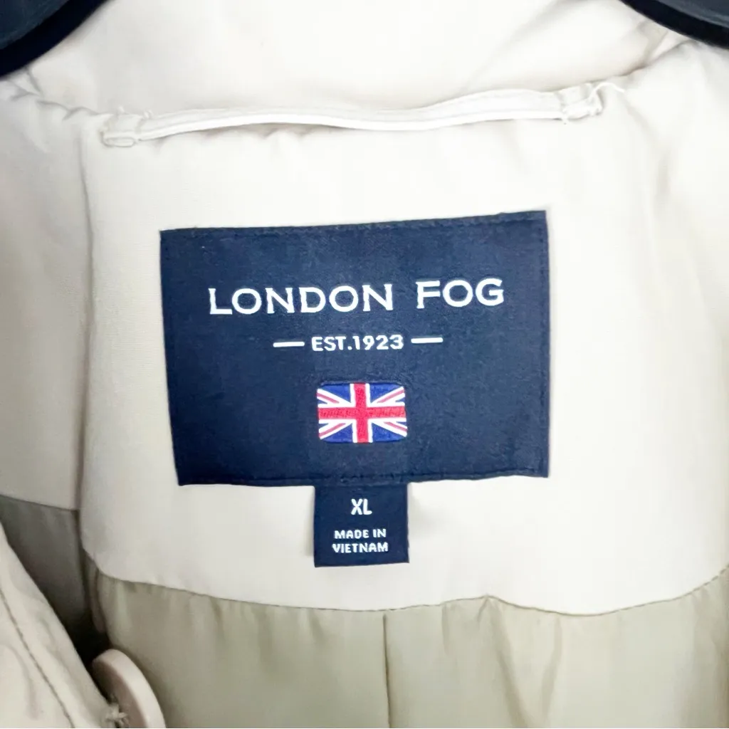 LONDON FOG Stone Double Breasted Belted Waist Side Pockets Trench Coat Size XL - Image 3