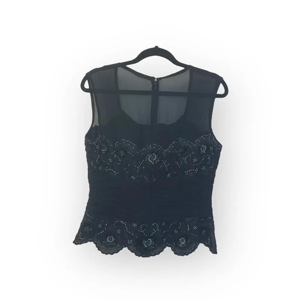 Vintage: Macis NY ❀ Silk Beaded 3D Flower Mesh Corset Illusion Top ❀ Black ❀ 14 - Image 14