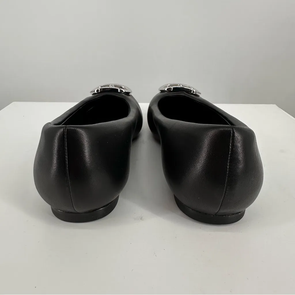 Dee Ocleppo Prague Embellished Flats in Black size 8 Silver Logo Buckle Leather - Image 9