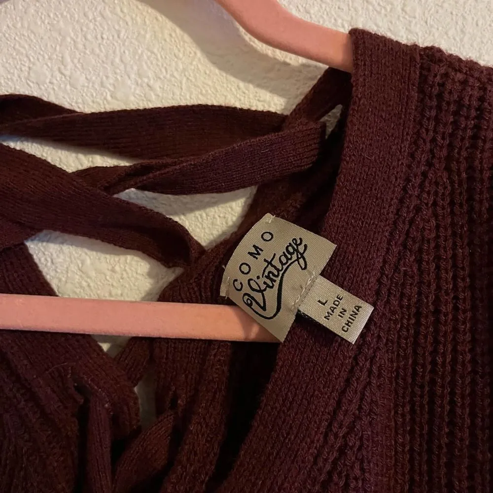 Women’s Como Vintage Burgandy Sweater Sz Large - Image 7