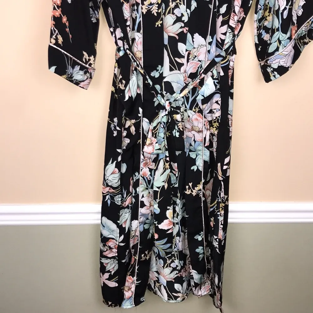 Bleuh Ciel Boutique Women’s Silky Floral Print Kimono  Sleeve Waist Tie Robe - Image 3