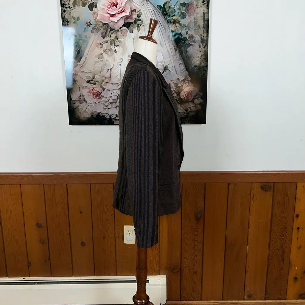 Funky Vintage 1970s SirJe Striped Wool Blazer! Black Size 14 - Image 4