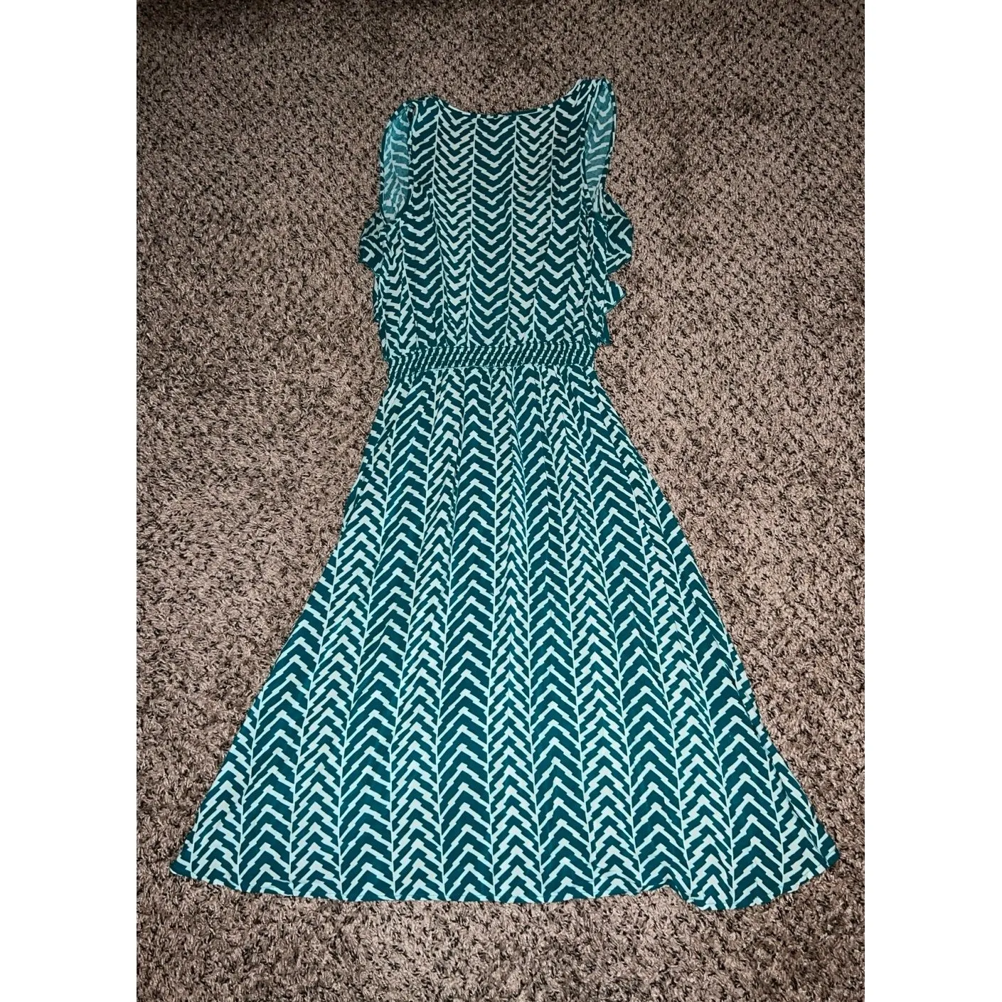 Xhilaration‎ Women's geometric high low sleeveless teal/white  dress size medium - Image 7