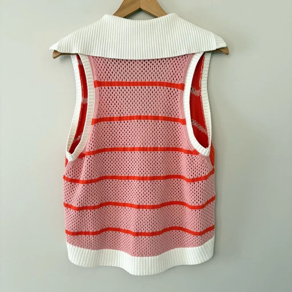 Daily Practice by Anthropologie Buoy Collared Sweater Vest Crochet Knit Size L Orange Size L - Image 4