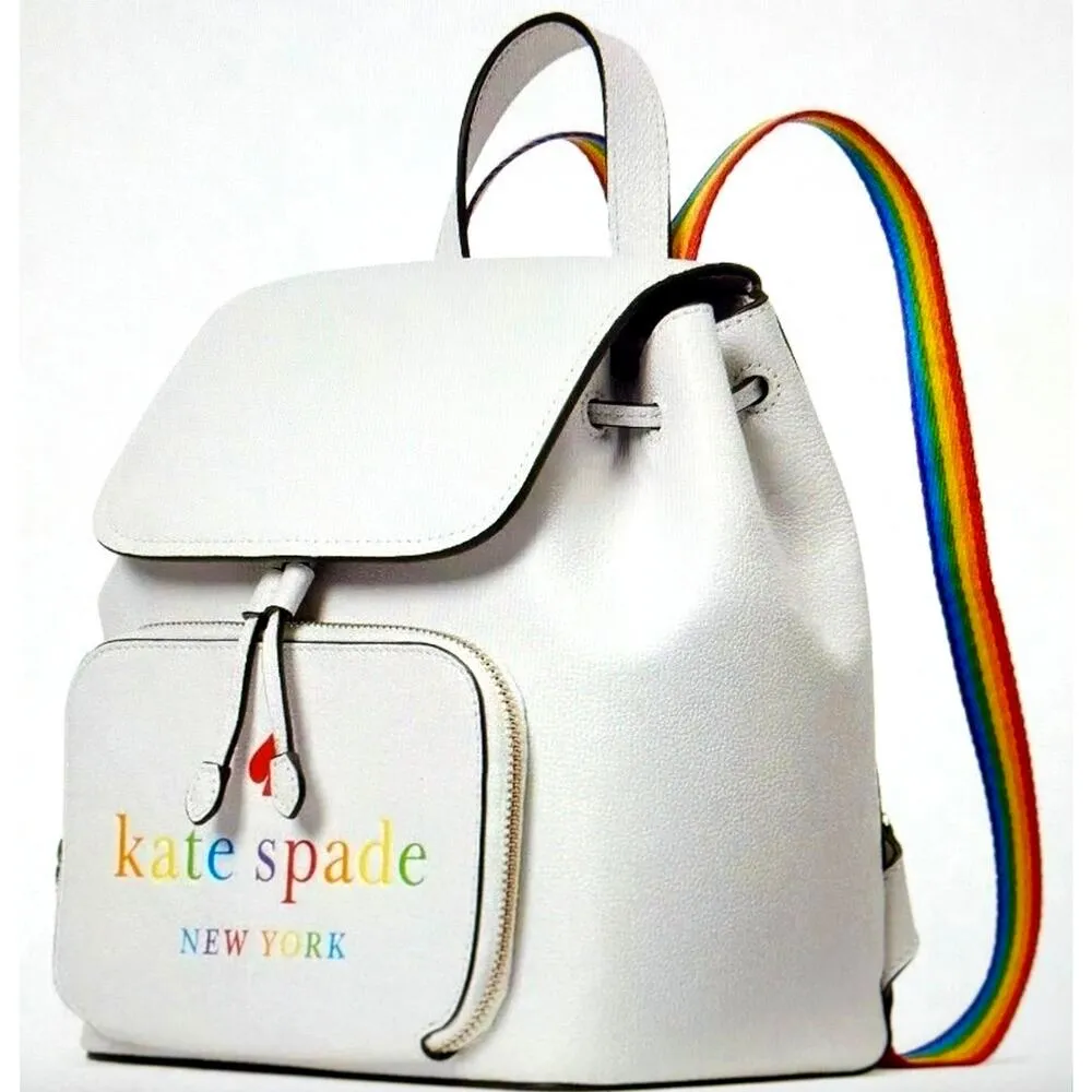 Kate Spade New York Pride Rainbow Darcy Flap White Leather Backpack - Image 3