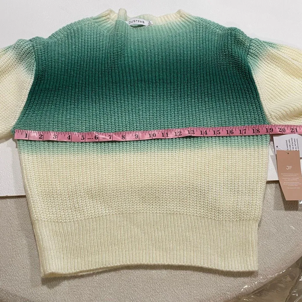 JustFab Green Ombré Chunky Knit Sweater Women’s Small | Gradient Cozy Pullover - Image 4