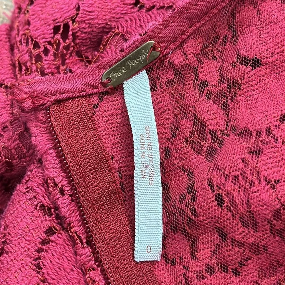 Free People Womens Sheath Dress Lace Floral Magenta Fuchsia Size 0 - Image 8
